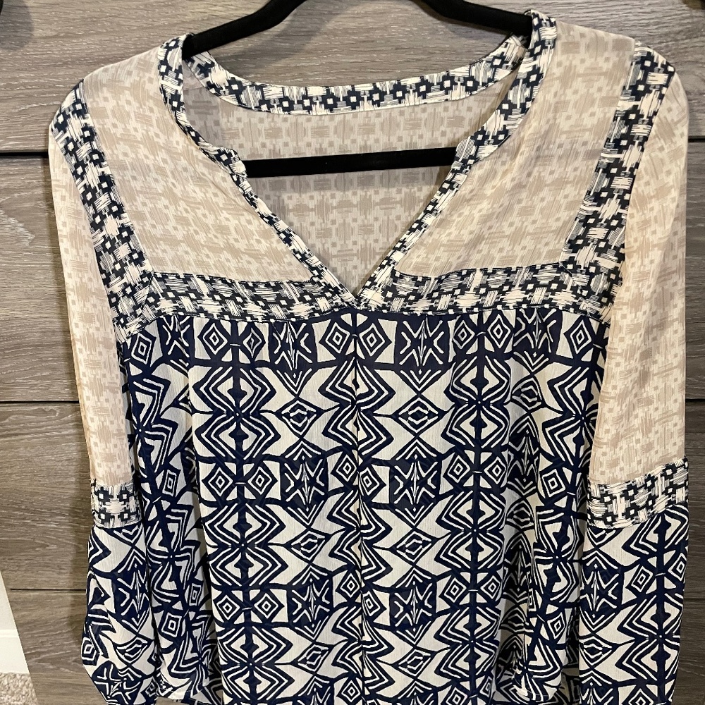 Blue and Tan Medium Blouse